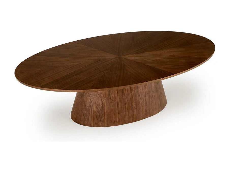 Table de salle à manger ovale plaqué noyer avec pied central Moonrise