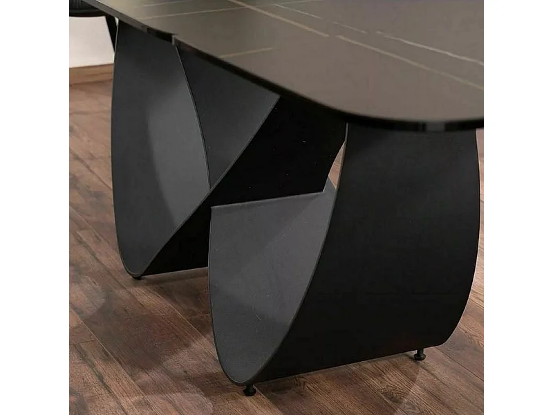 Table design rectangulaire extensible aspect marbre noir Ambre