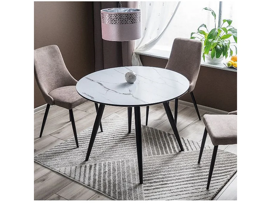 Table ronde 100 cm noir et blanche effet marbre Aude