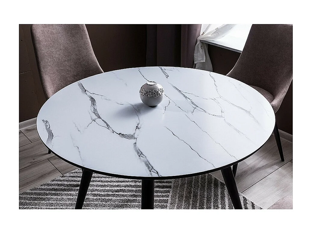 Table ronde 100 cm noir et blanche effet marbre Aude