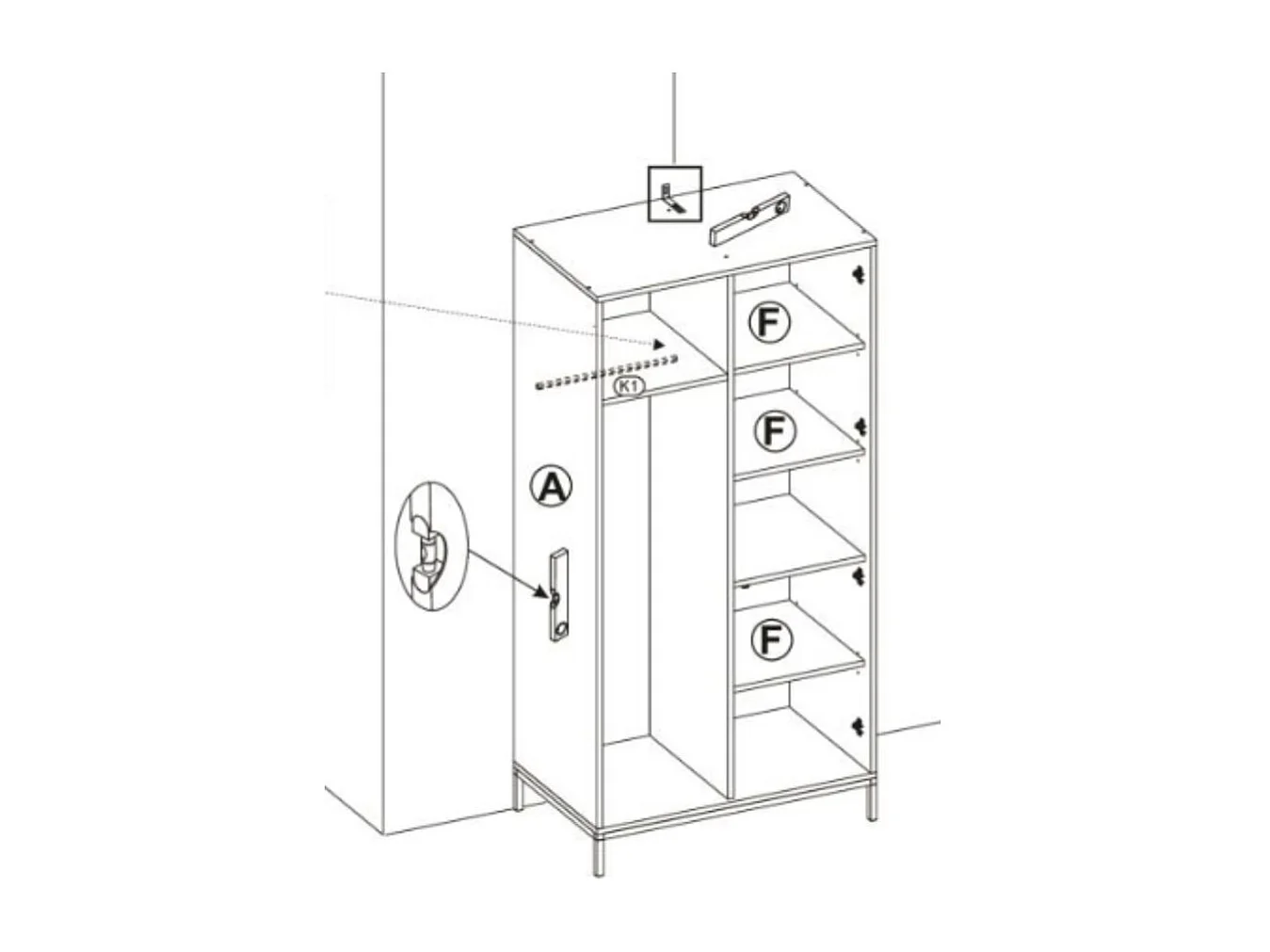 Armoire noire et bois avec tasseaux Lazare