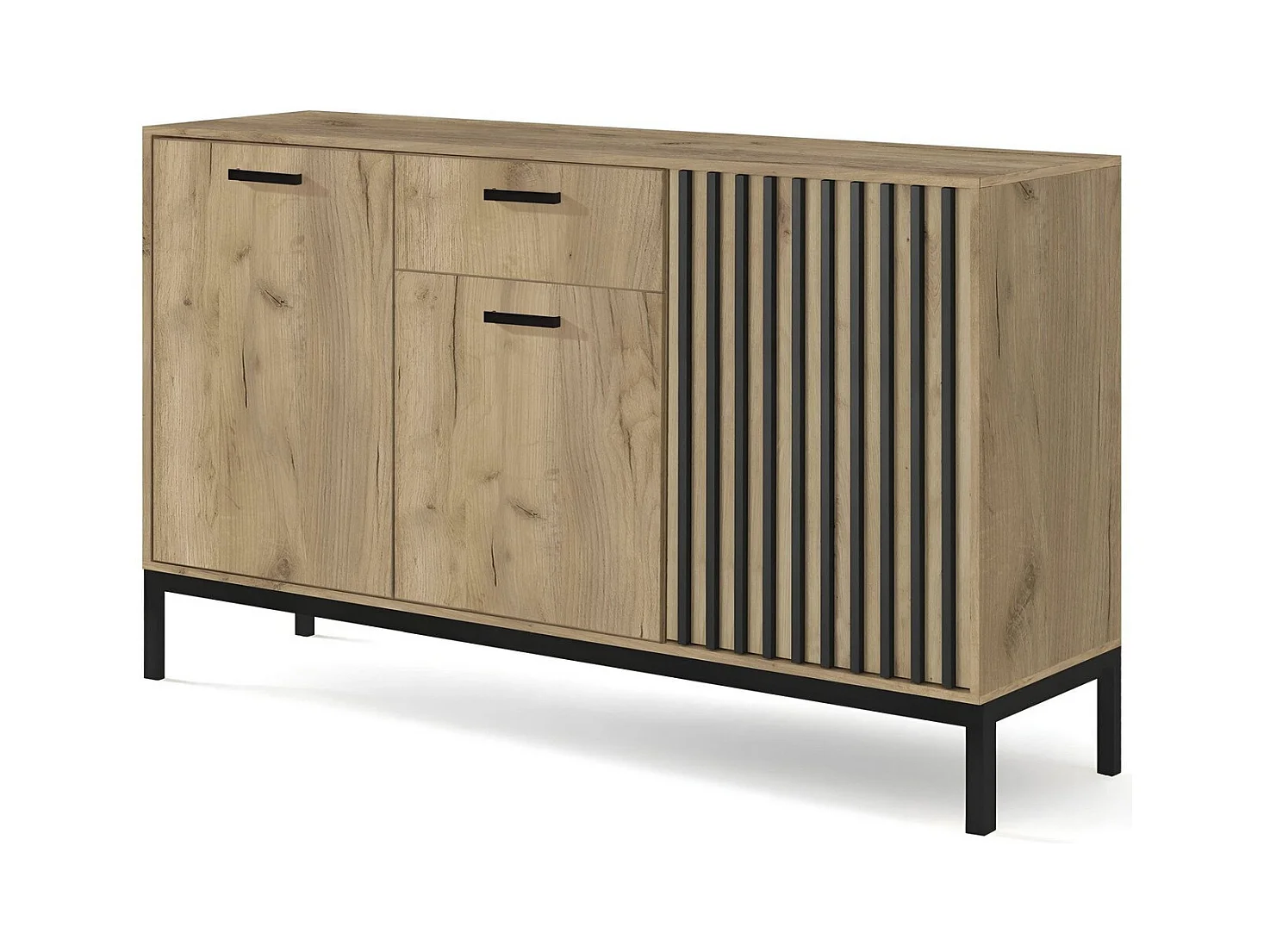 Buffet bas noir et bois 154 cm avec tasseaux Lazare