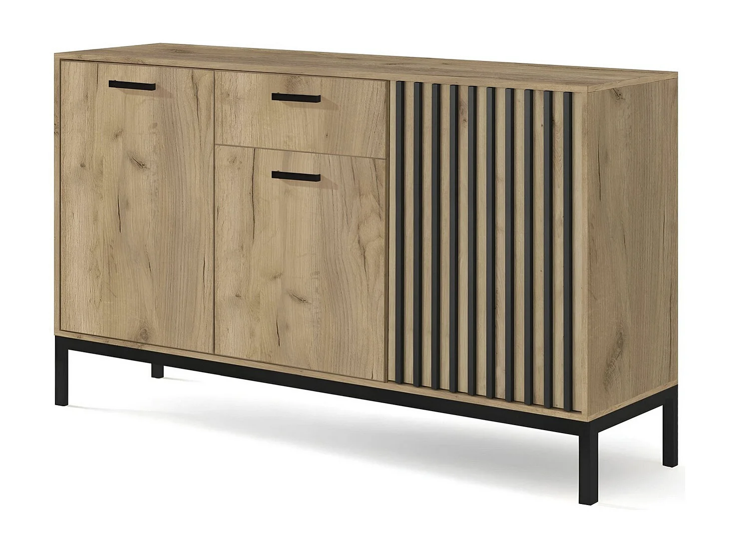 Buffet bas noir et bois 154 cm avec tasseaux Lazare