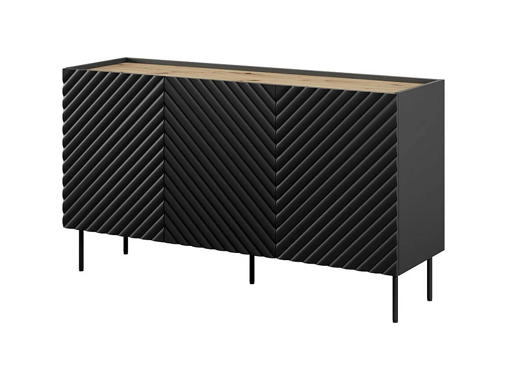 Buffet bas 150 cm noir mat et aspect chêne Emile