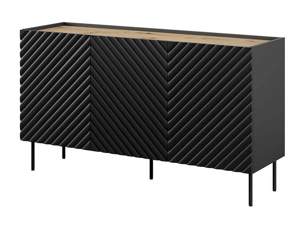 Credenza bassa Emile nero opaco e rovere da 150 cm