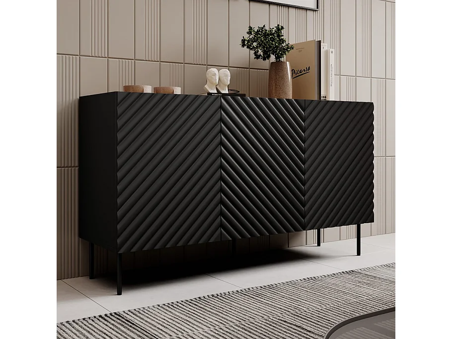 Credenza bassa Emile nero opaco e rovere da 150 cm