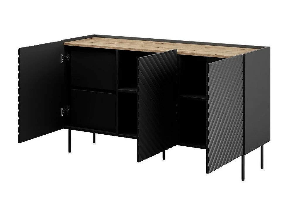 Credenza bassa Emile nero opaco e rovere da 150 cm
