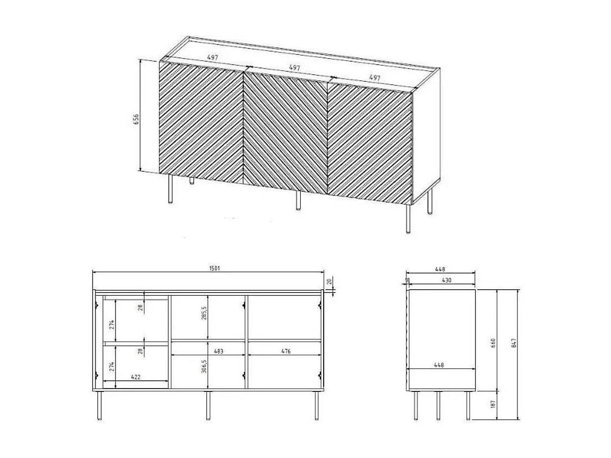 Credenza bassa Emile nero opaco e rovere da 150 cm