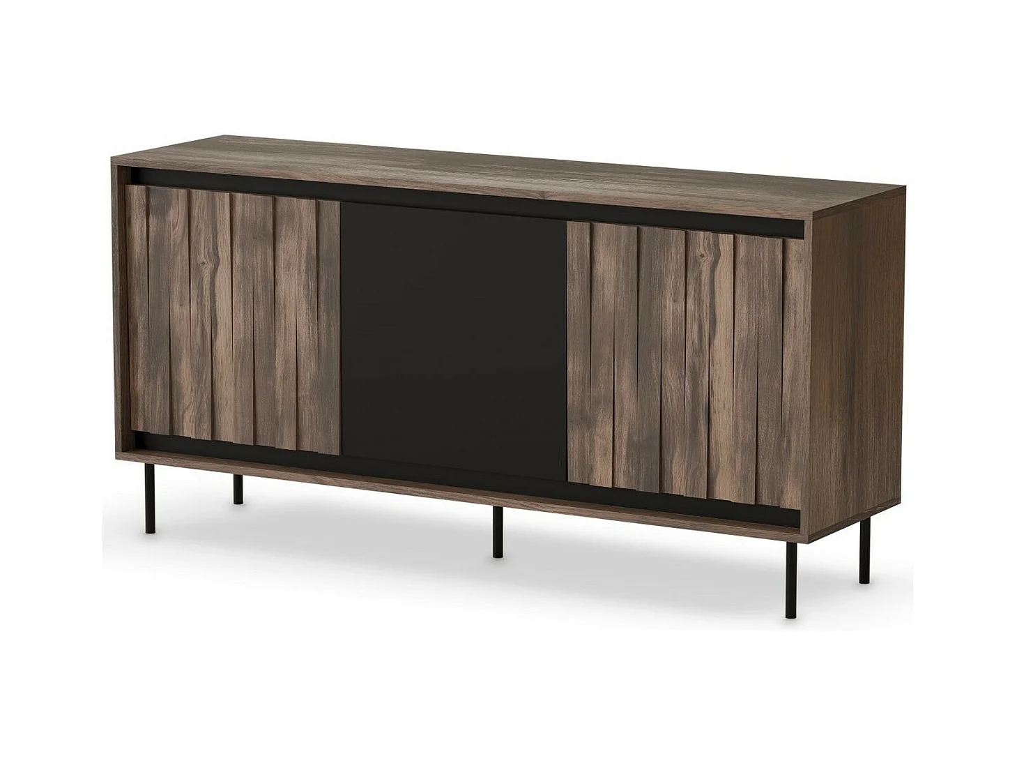Buffet bas aspect noyer et noir mat 150 cm Matty