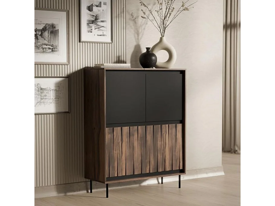 Tablero alto de diseño en nogal mate y negro mate