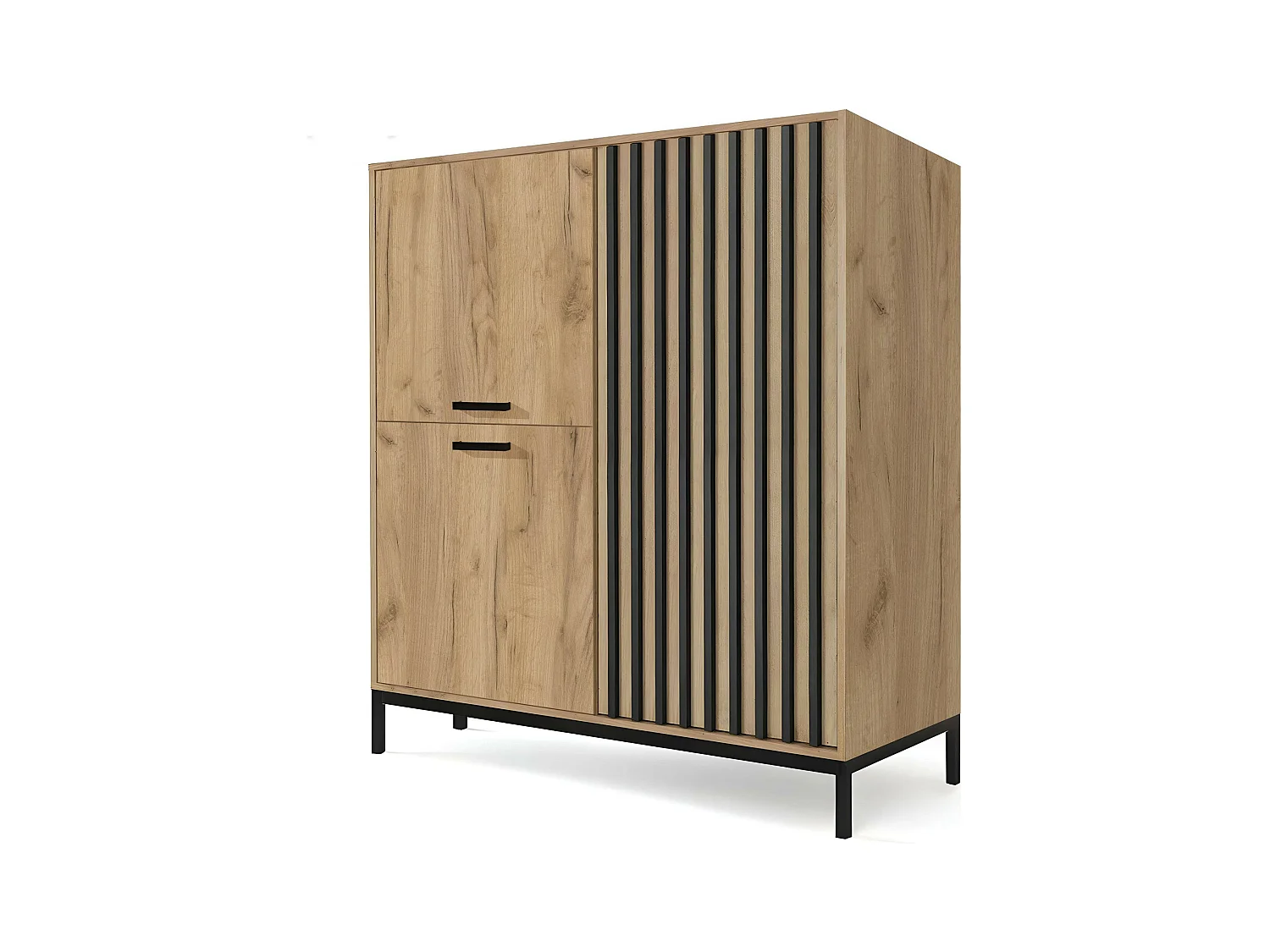 Buffet haut noir et bois avec tasseaux 94 x 108 cm Lazare