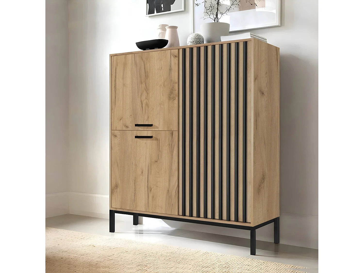 Lavagna nera e in legno con doghe 94 x 108 cm Lazare