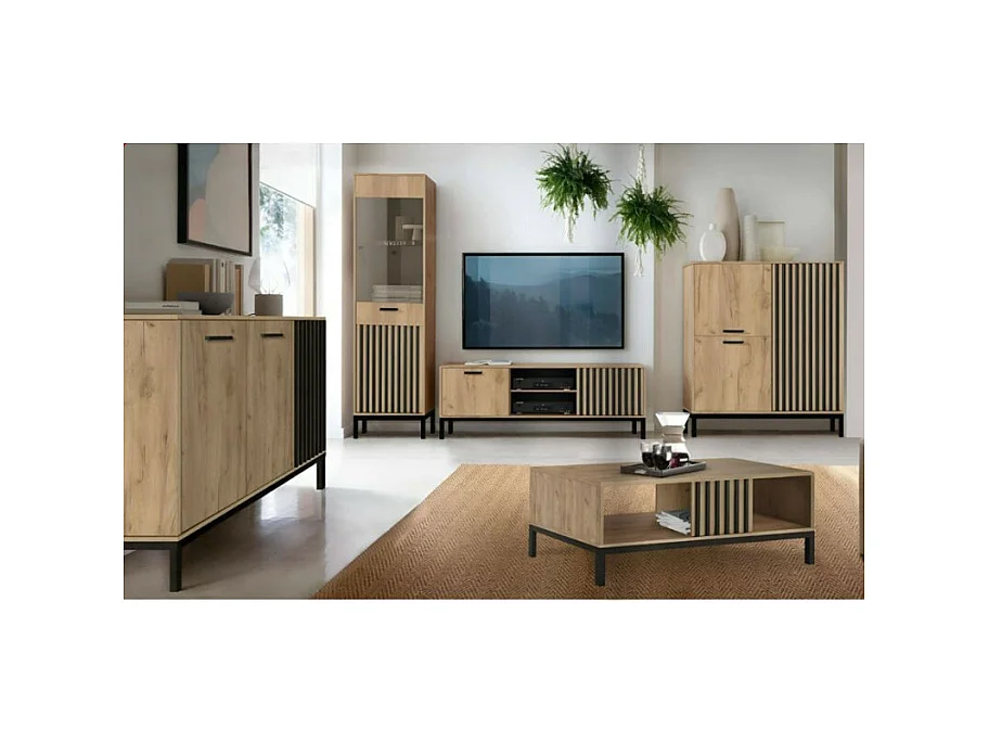 Vitrine noire et bois avec tasseaux Lazare