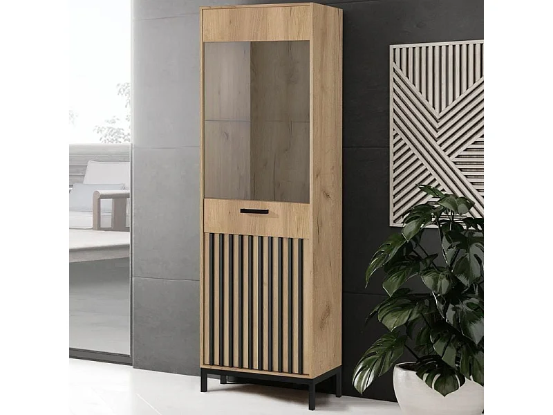 Vetrina nera e legno con doghe Lazare