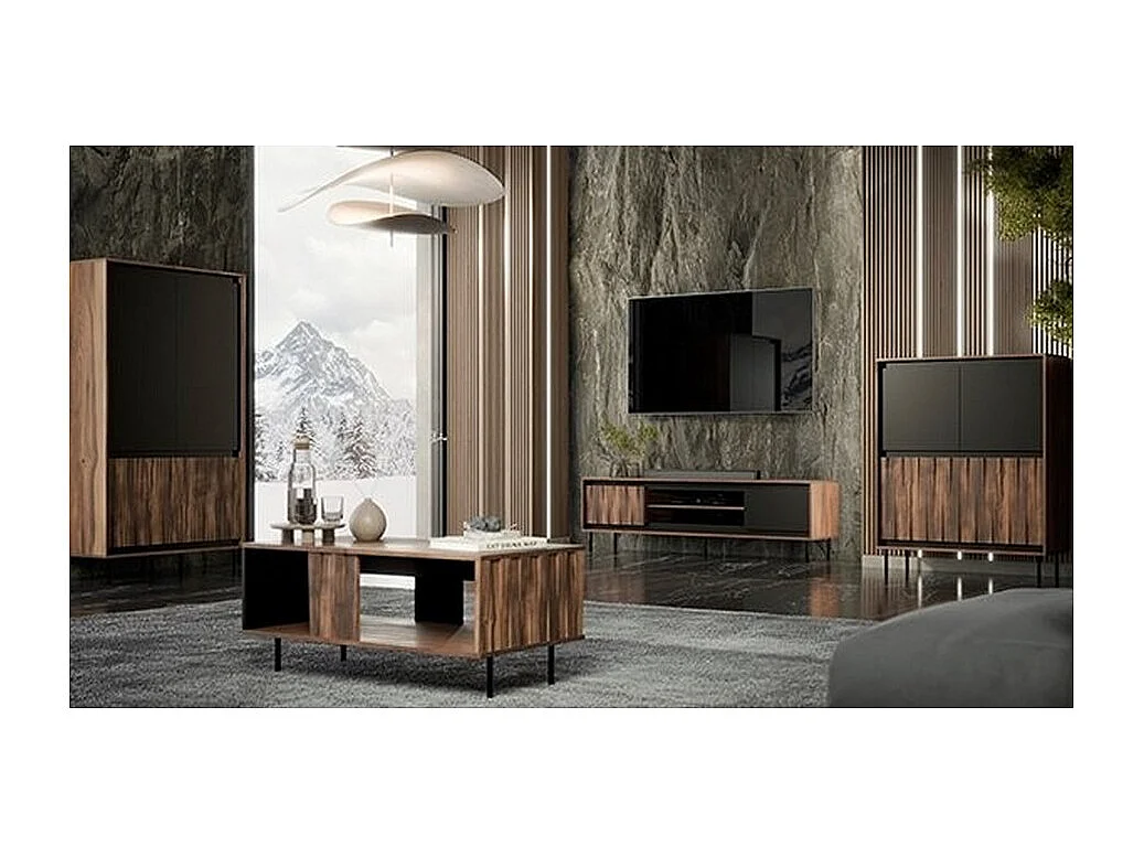 Vitrine design aspect noyer et noir mat Matty