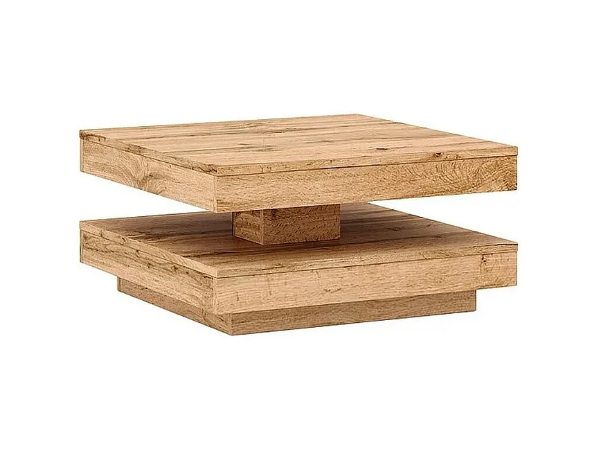 Table basse design aspect chêne artisanal avec plateau pivotant Numba