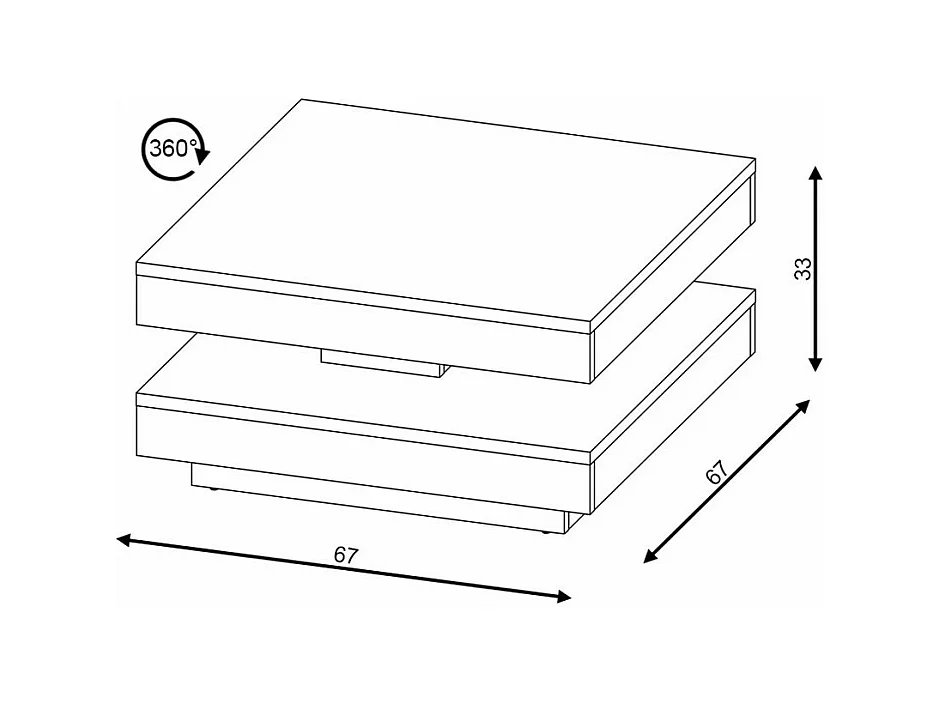 Table basse design aspect chêne artisanal avec plateau pivotant Numba