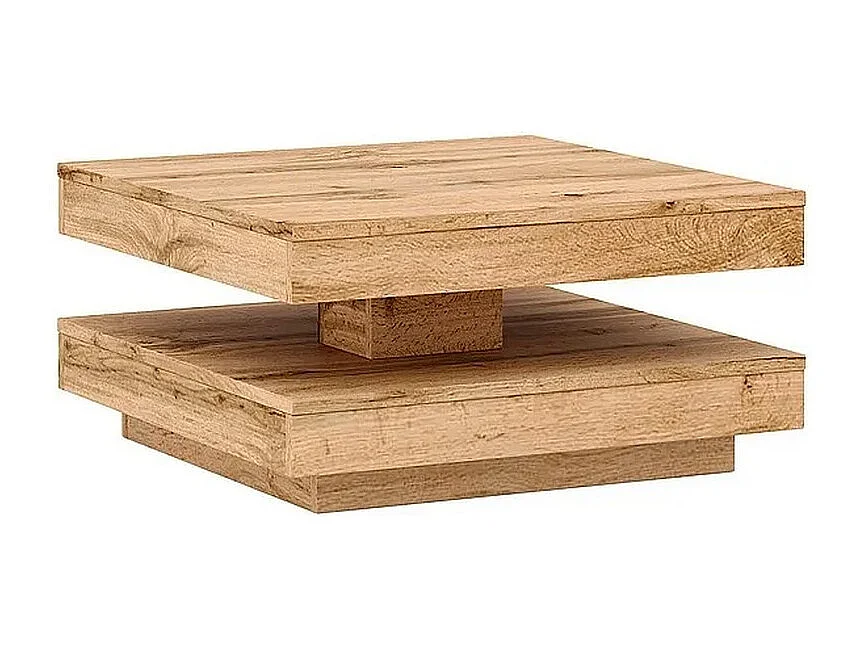 Table basse design aspect chêne artisanal avec plateau pivotant Numba