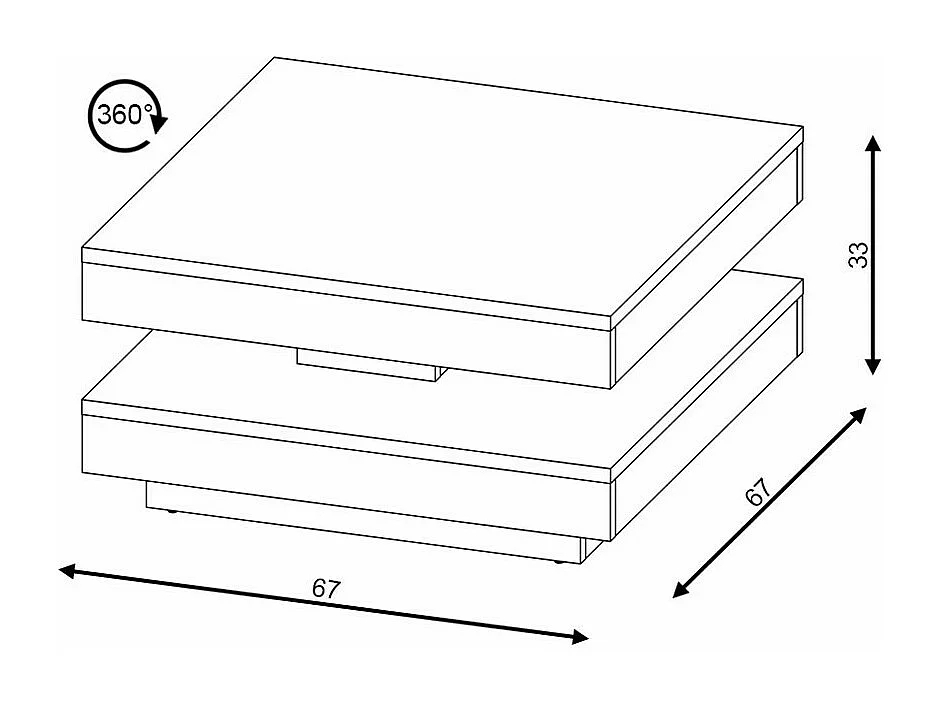 Table basse design aspect chêne artisanal avec plateau pivotant Numba