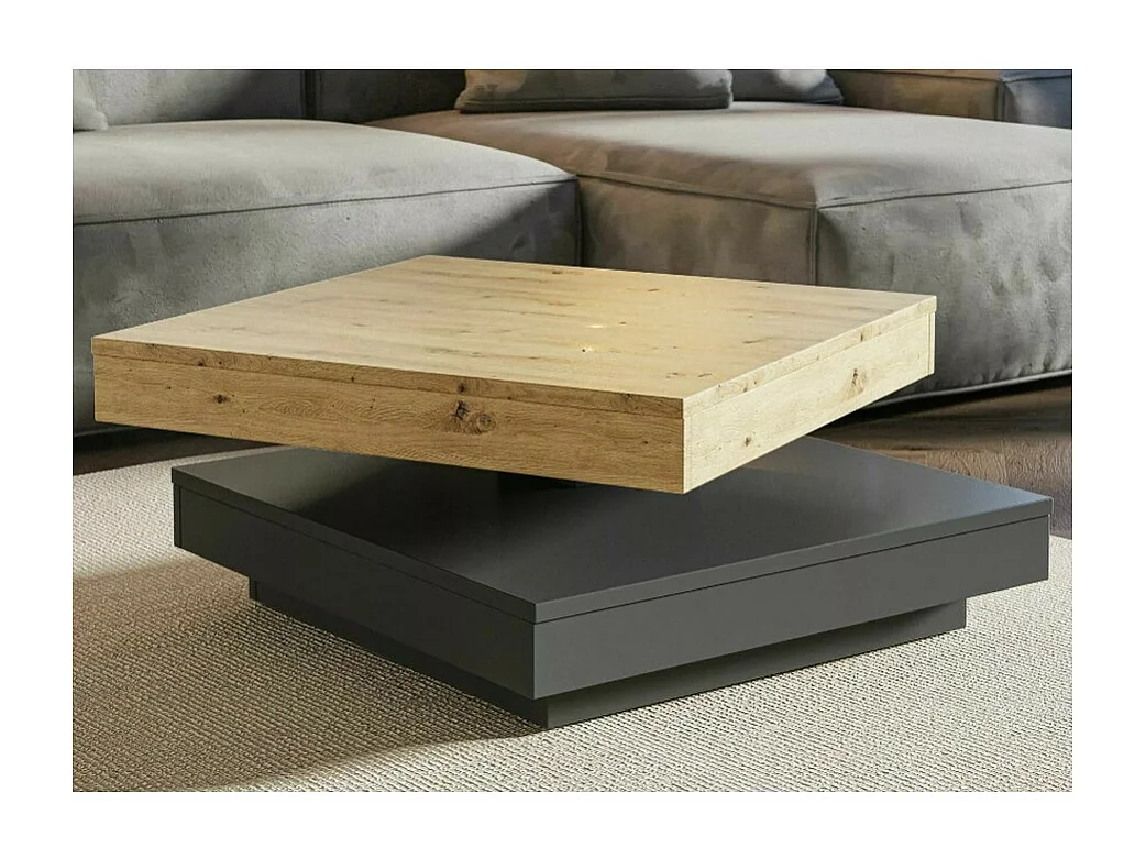 Table basse carrée 67 cm avec plateau pivotant Numba