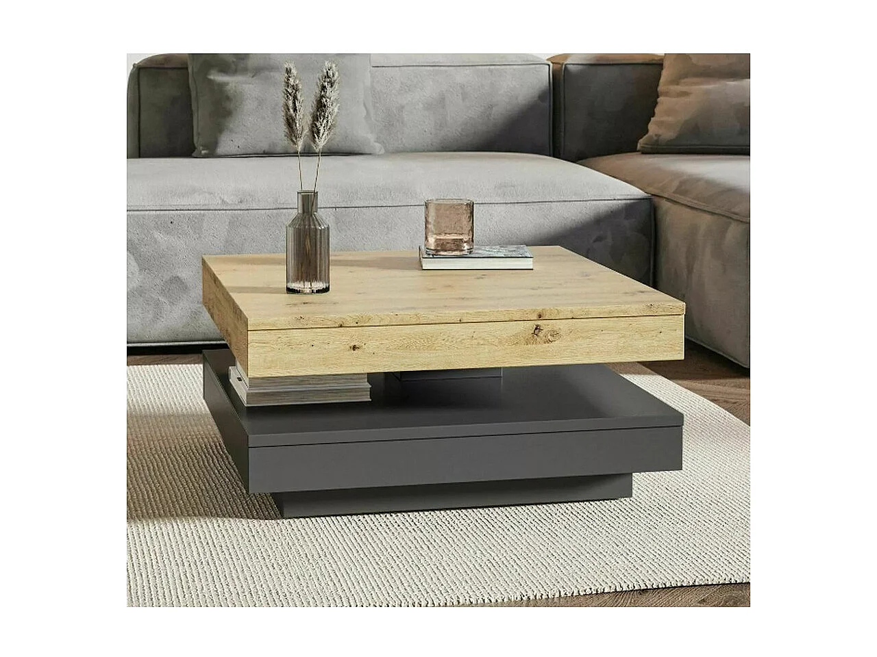 Table basse carrée 67 cm avec plateau pivotant Numba