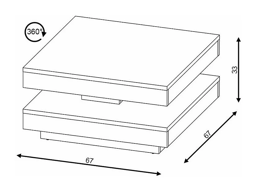 Table basse carrée 67 cm avec plateau pivotant Numba