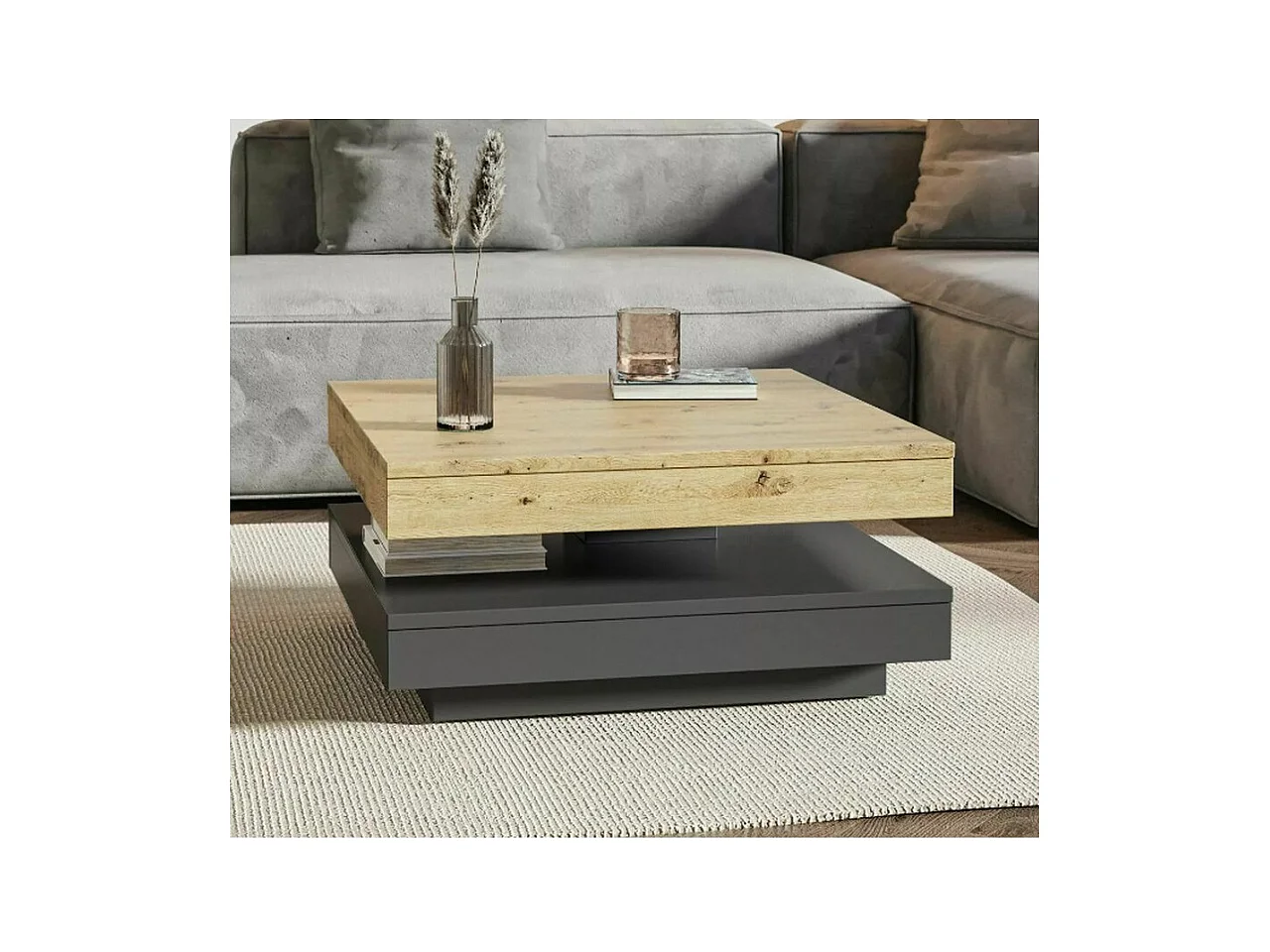 Mesa de centro cuadrada 67 cm con tablero giratorio Numba