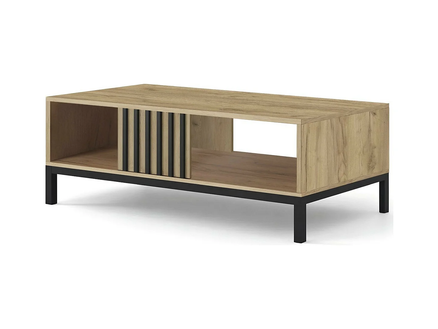 Table basse noire et bois 92 x 50 cm avec tasseaux Lazare
