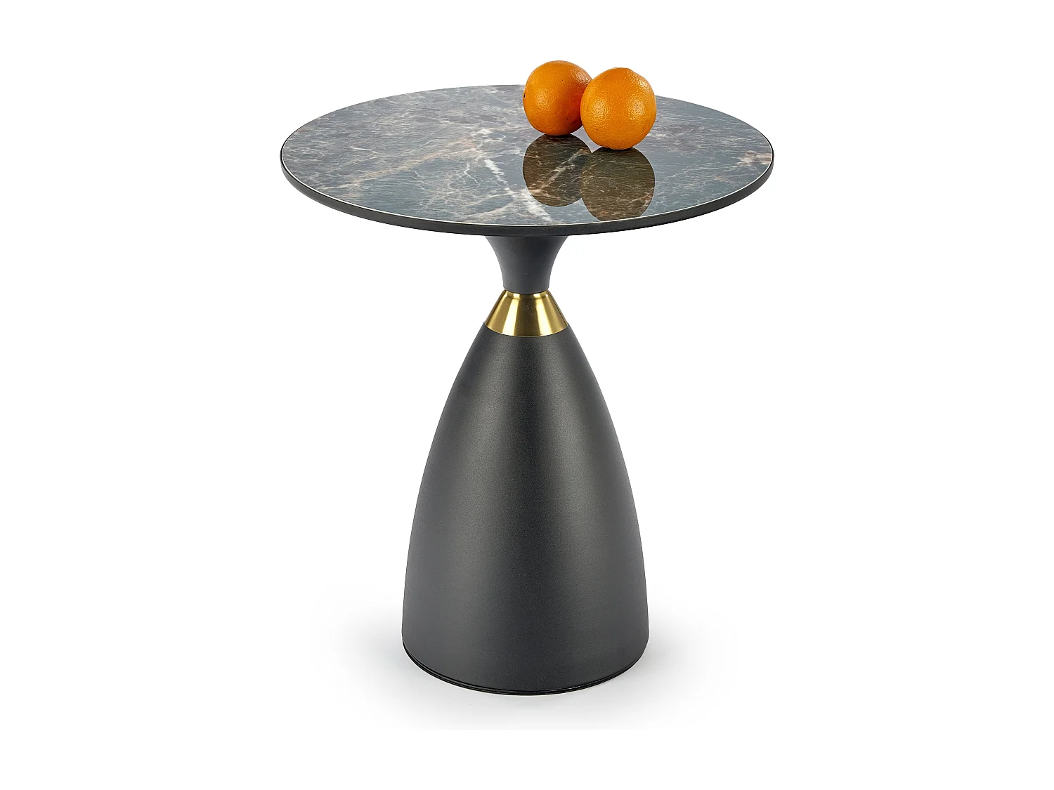 Mesa de pedestal de diseño con aspecto de mármol verde y base Starz negra y dorada
