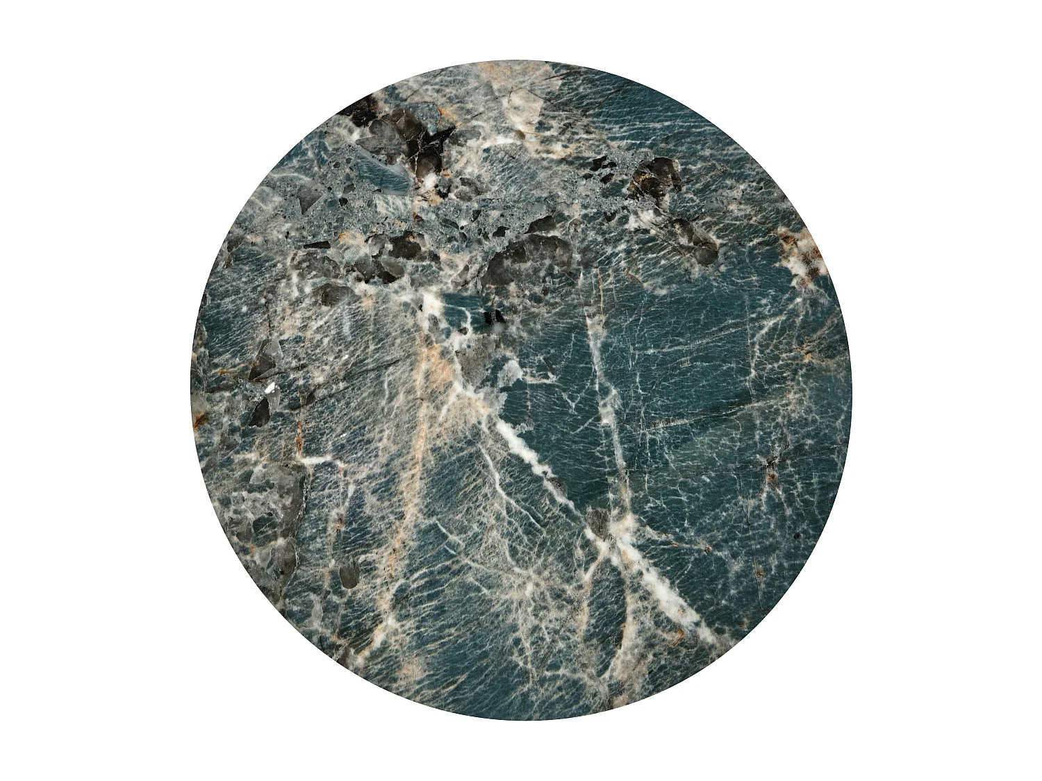 Mesa de pedestal de diseño con aspecto de mármol verde y base Starz negra y dorada