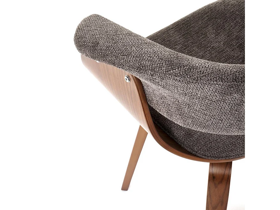 Chaise design en tissu gris avec piètement plaqué noyer Moonrise
