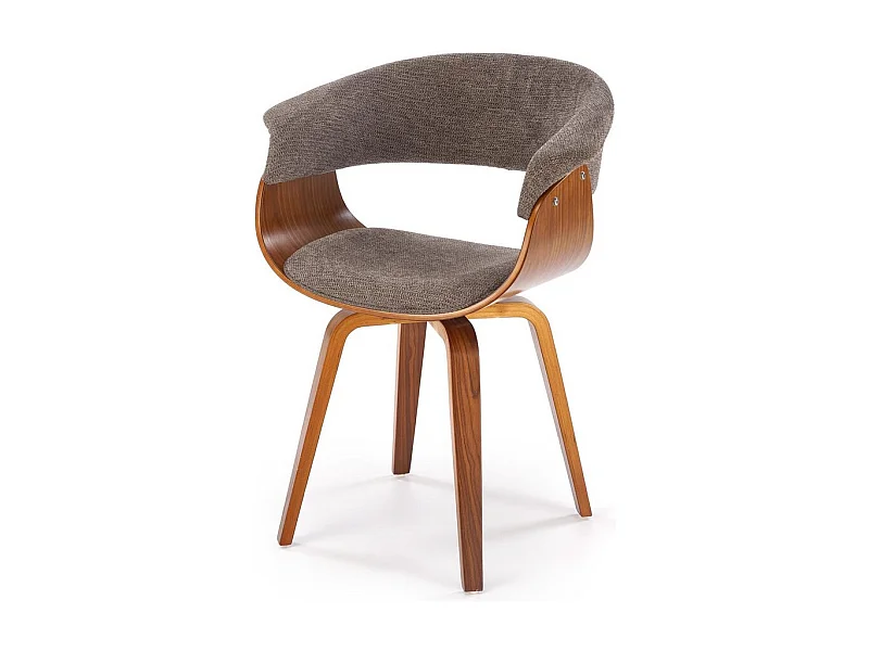 Chaise design en tissu gris avec piètement plaqué noyer Moonrise