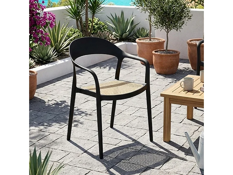 Chaise design noire polypropylène avec aspect rotin Osanna