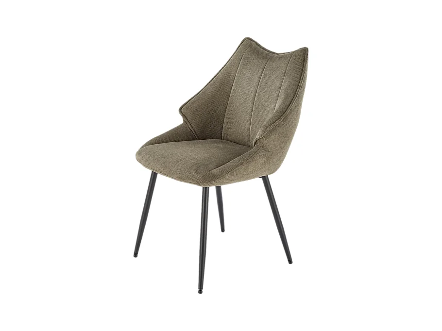 Chaise design en tissu vert olive avec pieds en métal noir Ricardo