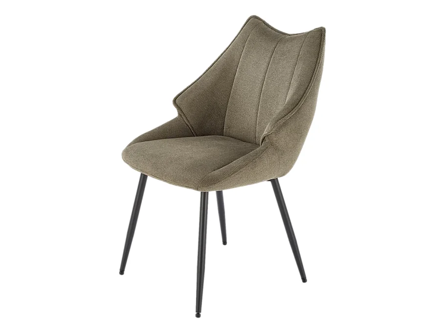 Chaise design en tissu vert olive avec pieds en métal noir Ricardo