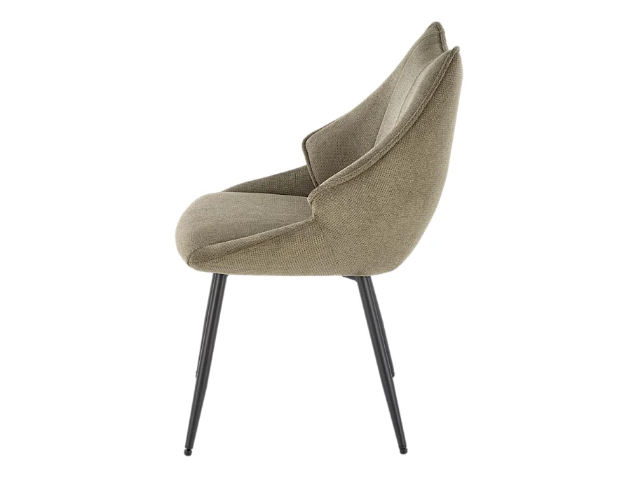 Chaise design en tissu vert olive avec pieds en métal noir Ricardo