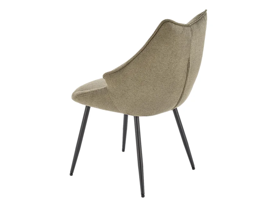 Chaise design en tissu vert olive avec pieds en métal noir Ricardo