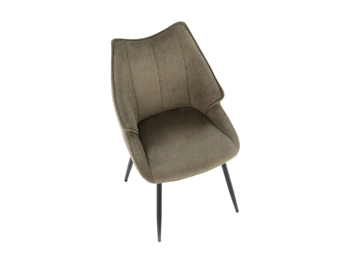 Chaise design en tissu vert olive avec pieds en métal noir Ricardo