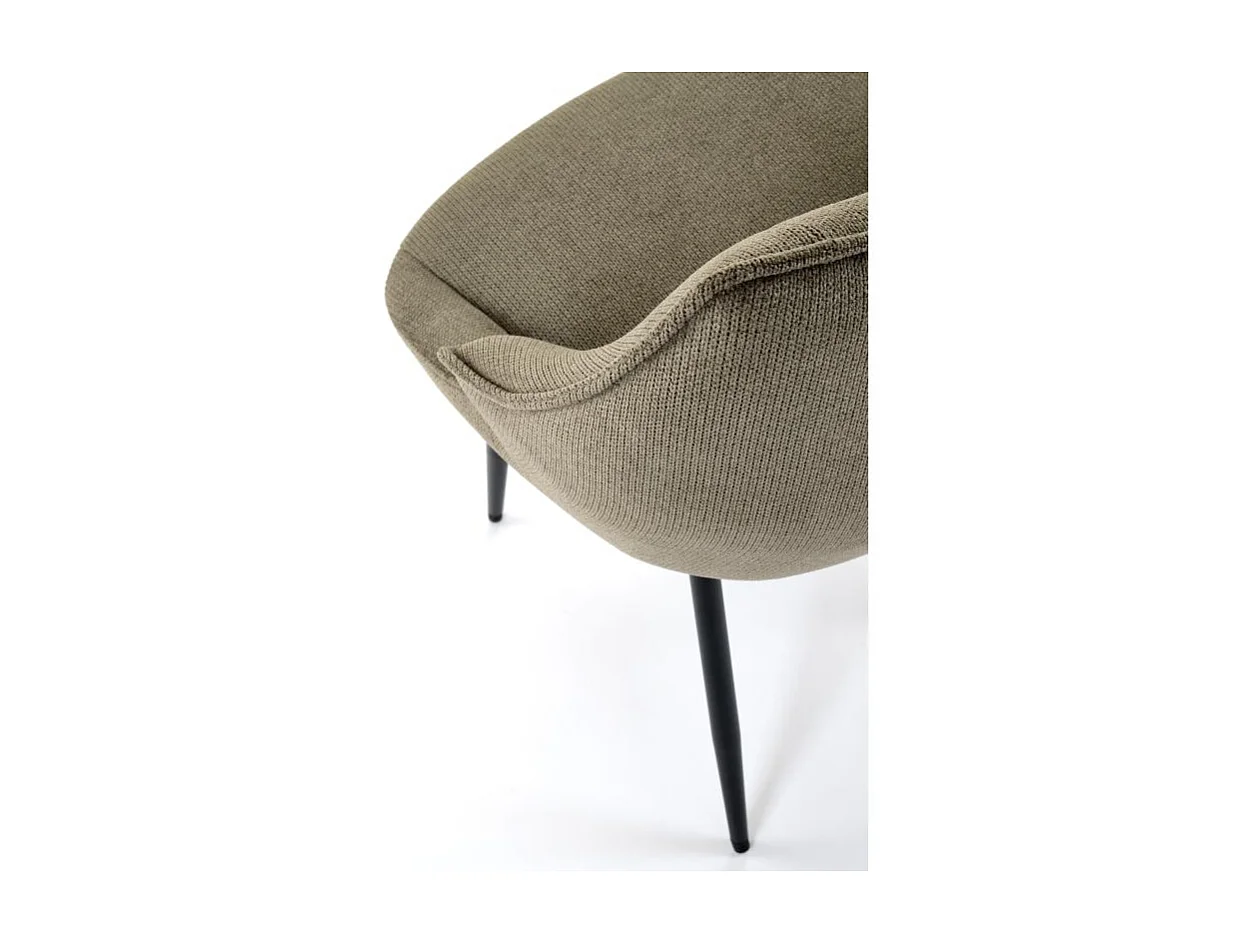 Chaise design en tissu vert olive avec pieds en métal noir Ricardo