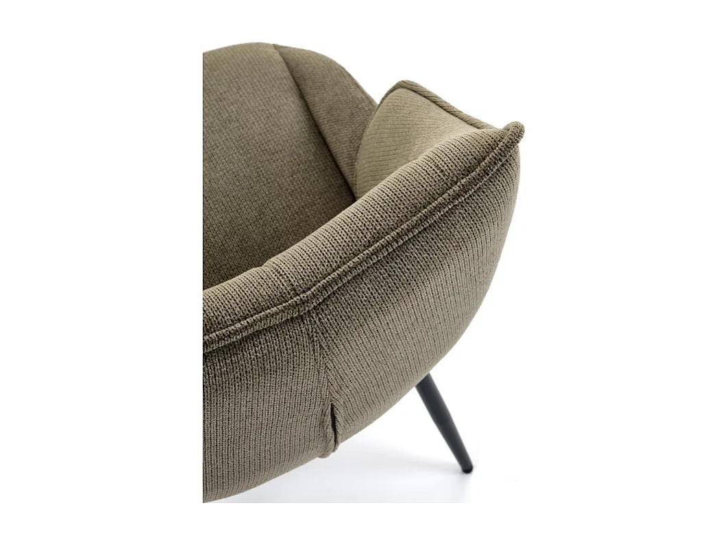 Chaise design en tissu vert olive avec pieds en métal noir Ricardo
