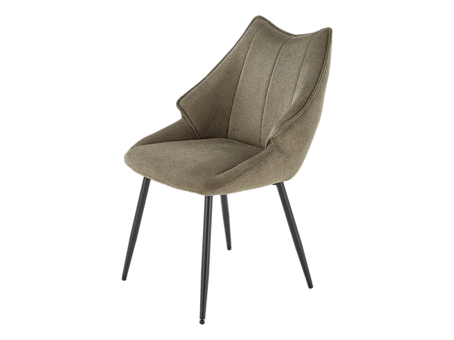 Chaise design en tissu vert olive avec pieds en métal noir Ricardo