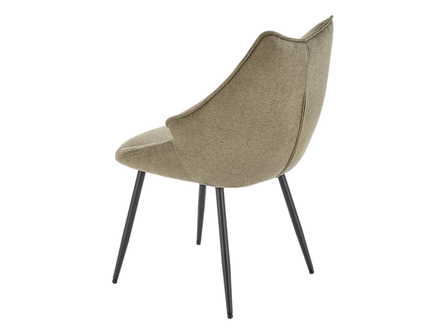 Chaise design en tissu vert olive avec pieds en métal noir Ricardo