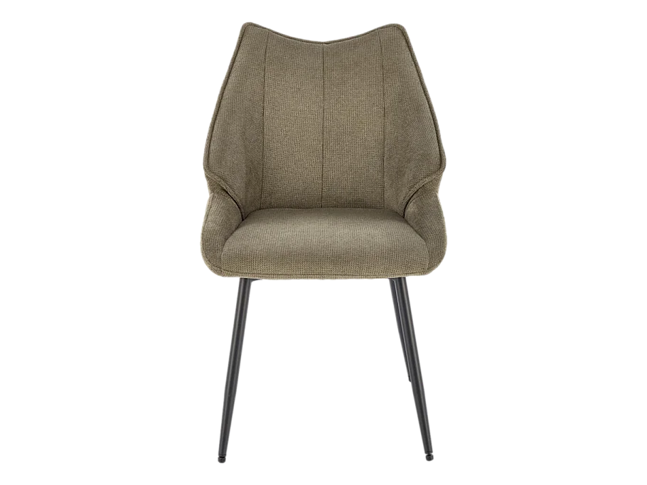 Chaise design en tissu vert olive avec pieds en métal noir Ricardo