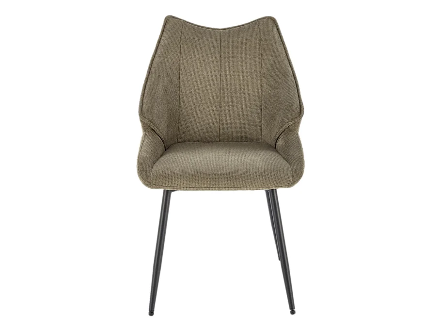 Chaise design en tissu vert olive avec pieds en métal noir Ricardo