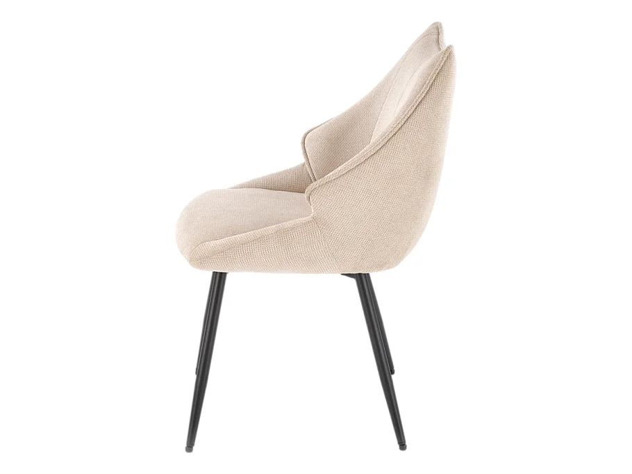 Chaise design en tissu beige avec pieds en métal noir Ricardo