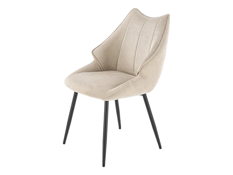 Sedia di design in tessuto beige con gambe in metallo nero Ricardo