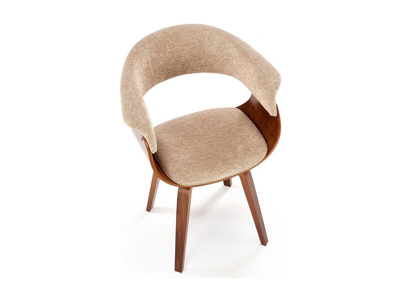 Sedia di design in tessuto beige Moonrise con base impiallacciata in noce