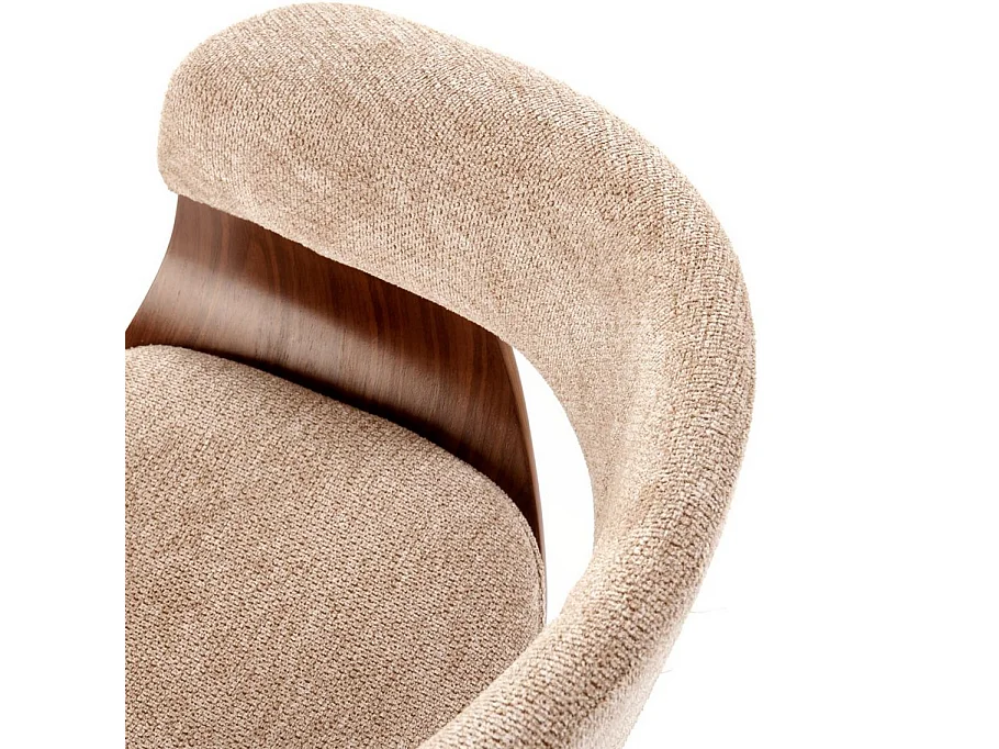 Sedia di design in tessuto beige Moonrise con base impiallacciata in noce