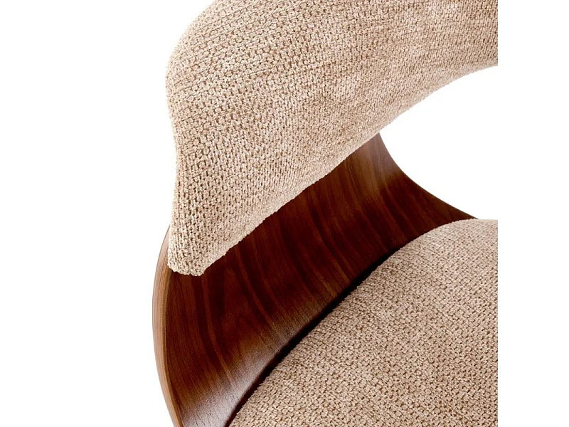 Sedia di design in tessuto beige Moonrise con base impiallacciata in noce