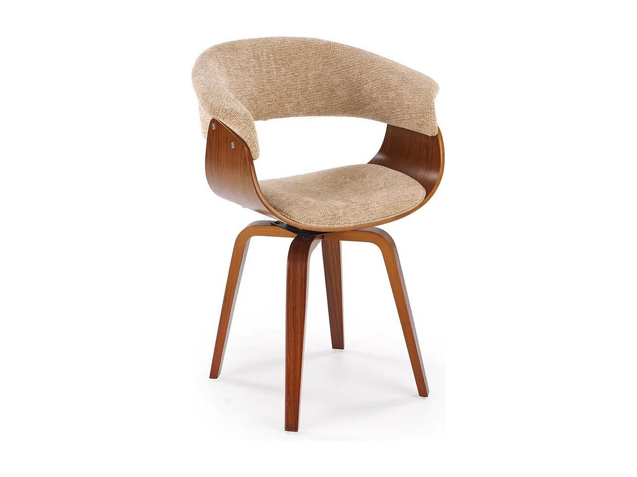 Chaise design en tissu beige avec piètement plaqué noyer Moonrise